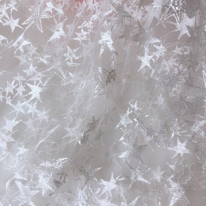 3 colors Delicate Star pattern Tulle Lace Fabric, Embroidered Star Wedding Fabric Off white Black Pink Tulle Lace Fabric for Illusion Gowns