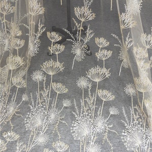 Champagne high quality dandelion bead sequin embroidered lace fabric ball gown floral wedding dress lace top baby dress veil lace 51&quot; wide