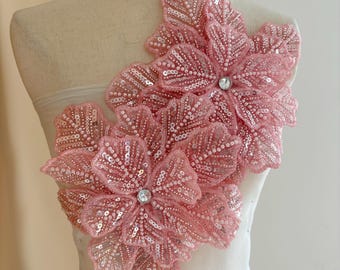 3D Lace Applqué Beautfully Beaded 3d Flower Brdal Lace - Etsy