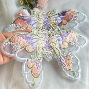 1 piece Colorful Butterfly Organza Embroidery Lace embroidery Lace Appliques For Wedding Dress Grown Bridal Veil applique
