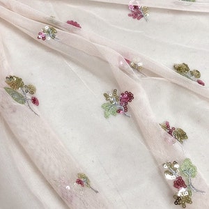 lace fabric pink tulle sequin small floral exquisite embroidery fabric wedding lace bridal lace dress fabric veil lace 51&quot; width by the yard