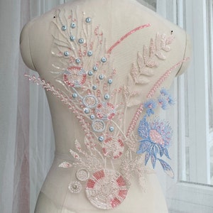 Lace Applique Bead Pearl Sequin Palace Flower exquisite embroidery bodice applique Super Luxury Bridal wedding applique veil applique