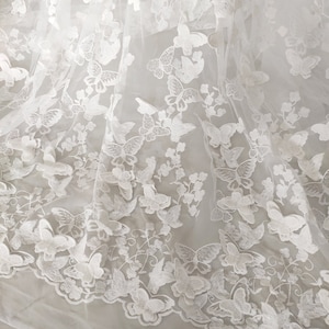 3D white butterfly white tulle exquisite embroidery soft tulle fabric wedding lace bridal lace dress fabric 59&quot; width by yard