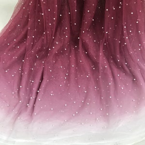 Gradient bead pearl wine red exquisite soft tulle fabric wedding lace bridal lace dress fabric veil lace 59&quot; width by the yard