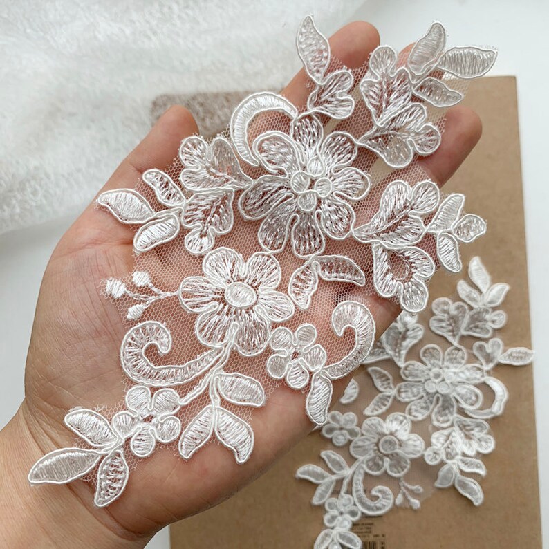 1 Pair White Ivory Flower Lace Applique Embroidery Bodice Etsy