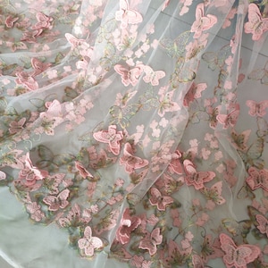 6 kleuren 3D roze gouden vlinderbloem prachtig borduurwerk zachte tule stof bruiloft kant bruids kanten jurk stof 59" breedte op maat gesneden