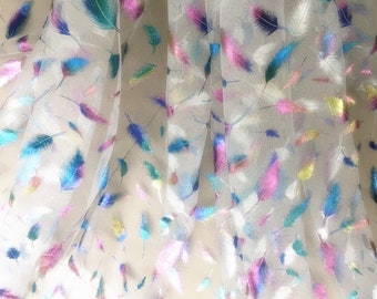 4 colors lace fabric rainbow feather sequin star white tulle wedding lace bridal lace dress fabric veil lace 59" width by the yard