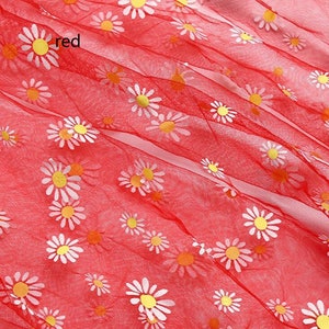 8 colors Print Daisy Soft Tulle Gorgeours Lace Fabric Floral Daisy Tulle Fabric Dress Bridal Veil Floral Baby Dress 63 width 1 yard Red tulle