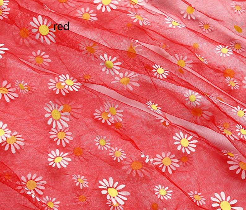 8 colors Print Daisy Soft Tulle Gorgeours Lace Fabric Floral Daisy Tulle Fabric Dress Bridal Veil Floral Baby Dress 63 width 1 yard Red tulle