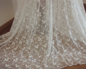Lace fabric ivory tulle cotton small floral embroidery soft wedding lace bridal lace dress fabric veil lace 51" width by the yard