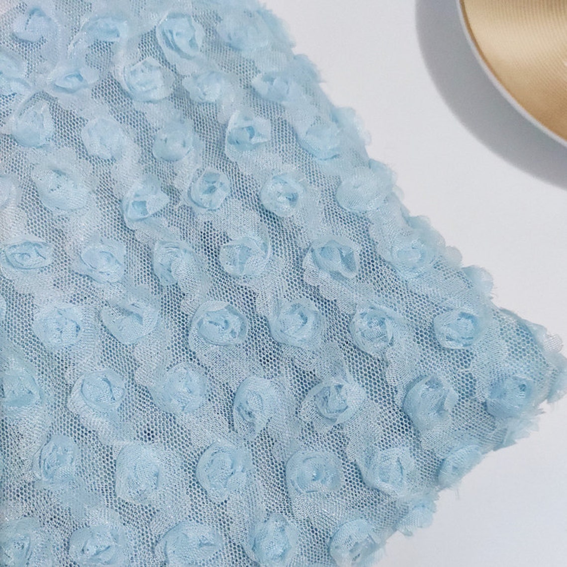 Sky Blue Lace Fabric 3d Chiffon Rose Floral Embroidery Soft - Etsy