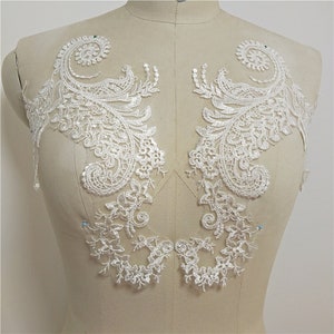 1 pair Ivory Lace Alice embroidery flower Super Luxury Lace Appliques Exquisite For Wedding Dress Grown Bridal Veil applique