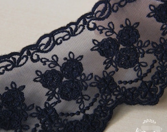 3 colors 2 yards Lace trim exquisite black tulle cotton rose floral embroidery wedding lace bridal lace dress fabric 3.14" width