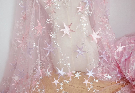 2 colors Ivory tulle Pink Tulle Star Gorgeours Lace Fabric Floral Embroidered Tulle Fabric Dress Bridal Veil Floral 51" width 1 yard
