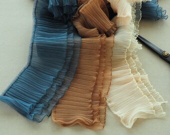 2 mètres de bordure en dentelle 3 couches gris bleu à volants flottant lolita plissé dentelle mariage dentelle robe de mariée voile de tissu 5,9" de largeur par mètre