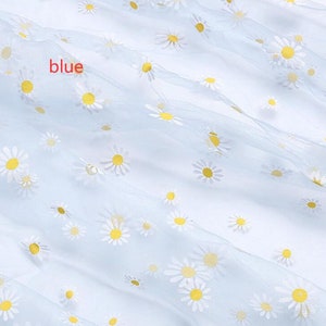 8 colors Print Daisy Soft Tulle Gorgeours Lace Fabric Floral Daisy Tulle Fabric Dress Bridal Veil Floral Baby Dress 63 width 1 yard Blue tulle