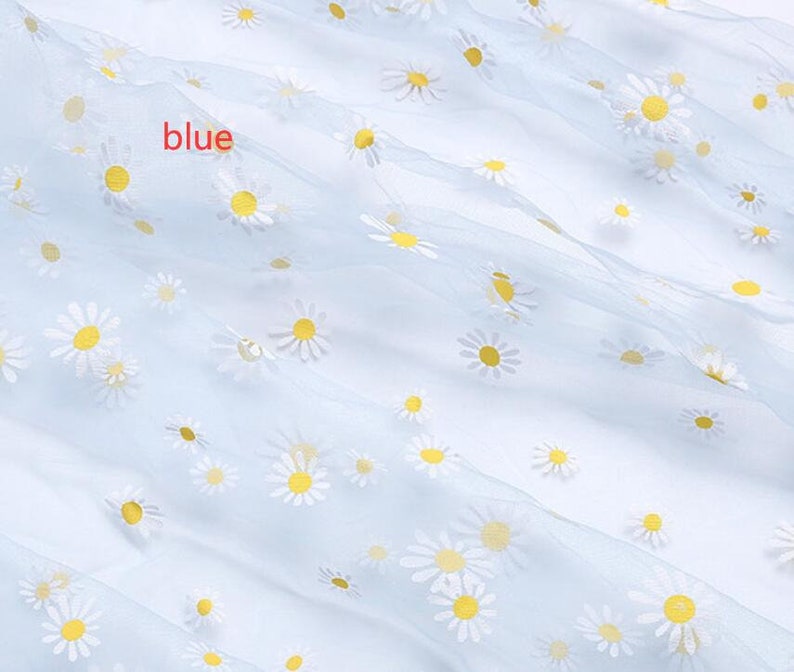 8 colors Print Daisy Soft Tulle Gorgeours Lace Fabric Floral Daisy Tulle Fabric Dress Bridal Veil Floral Baby Dress 63 width 1 yard Blue tulle