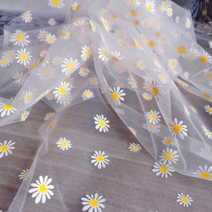 8 colors Print Daisy Soft Tulle Gorgeours Lace Fabric Floral Daisy Tulle Fabric Dress Bridal Veil Floral Baby Dress 63 width 1 yard image 2