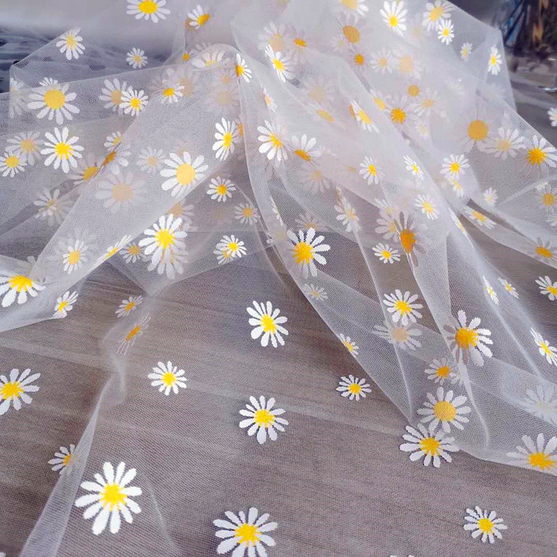 8 colors Print Daisy Soft Tulle Gorgeours Lace Fabric Floral Daisy Tulle Fabric Dress Bridal Veil Floral Baby Dress 63 width 1 yard image 2