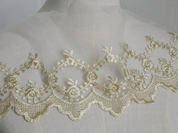 2 Yards Lace Trim Ivory Tulle Pink Heart Exquisite Embroidery Floral Wedding Bridal Veil Lace 6.69 width High Quality