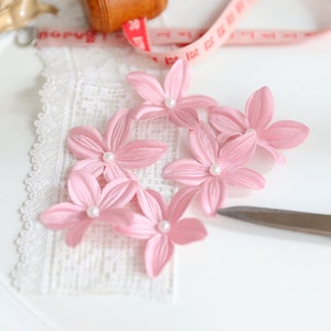 5pcs Pink 3D Flower Bead Pearl Super Luxury Lace Appliques Exquisite For Wedding Dress Grown Bridal Veil applique