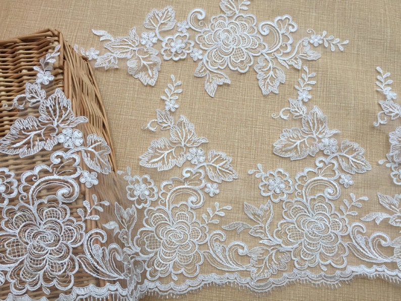 Lace Trim Ivory Tulle Exquisite Rose Flower Embroidery Wedding Fabric Bride Headwear Veil Lace 10.4 width 1 yard