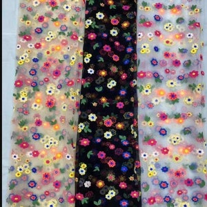 Heavy mesh colorful flower embroidered lace fabric colorful flower floral lace fabric ball gown floral wedding dress, lace top 51&quot; width
