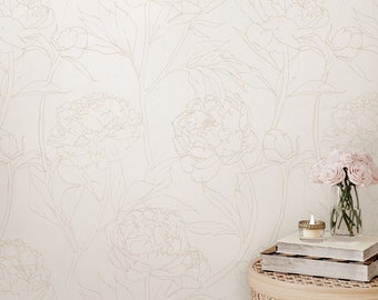 Peony Wallpaper (Beige), Peel and Stick Wallpaper, Fable and Fawn