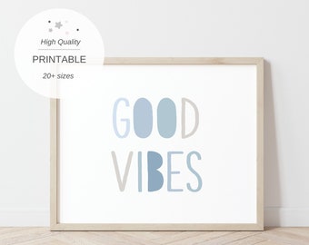 Good Vibes, Nautical Decor, Coastal Kids Decor, Surf Nursery Decor, Good Vibes Print, Boys Surf Print, Quote Print, Light Blue Room Decor