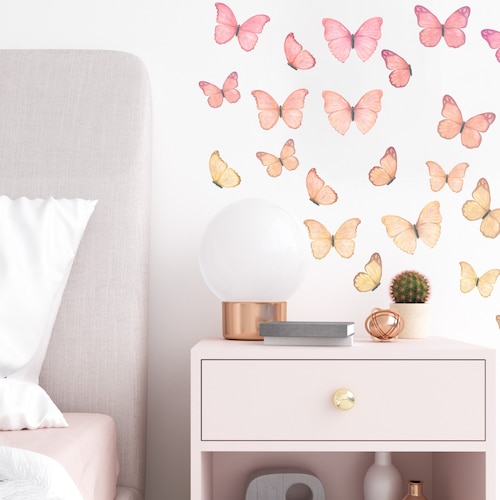 Butterfly Wall Decal Stickers Watercolor Nursery Girls Pink Etsy