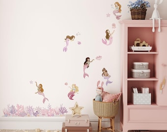 Mermaid Wall Decals - Removable Fabric Wall Stickers for Nursery or Kids Room - Fable and Fawn