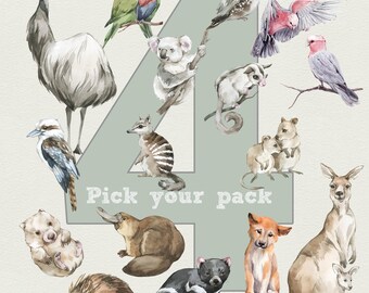 PICK 4 ANIMALS - Add-On Tree Option, Australian Theme Nursery, Fable and Fawn, Koala Kangaroo Kookaburra Cockatoo Possum Dingo