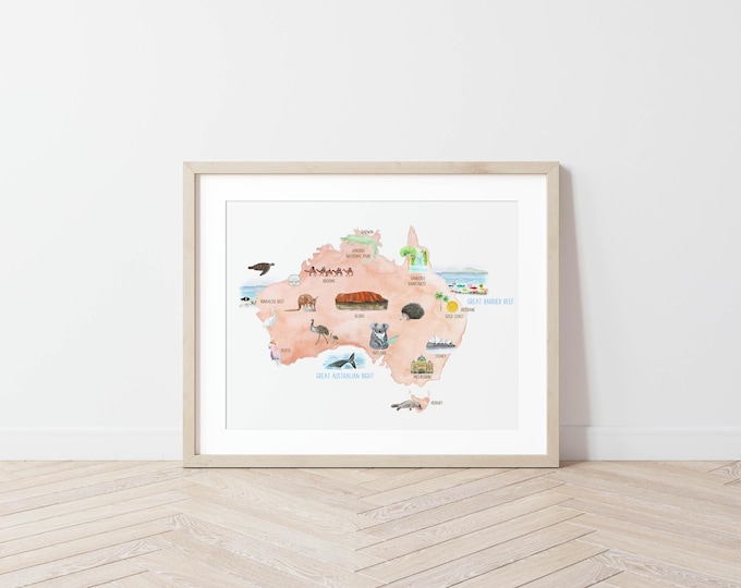 Australian - Map of Australia Kids Wall Art Room Decor Educational ...