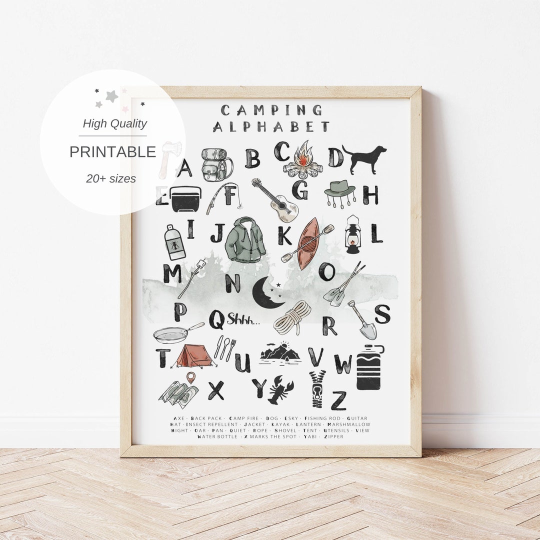 Camping Nursery, Camping Nursery Decor, Camping Print, Camping Alphabet