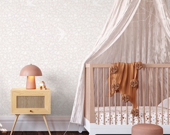 Little Birdie Wallpaper (soft pink), Floral Wallpaper, Girls Bedroom Decor, Girls Wallpaper, Flower Wallpaper, Nursery, Fable and Fawn