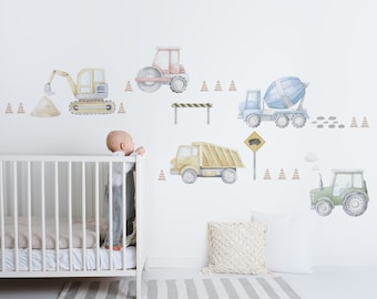 Construction Wall Decals, Truck Wall Decal, Construction Wall Stickers, Boys Wall Decal, Construction Theme, Truck, Digger, Fable and Fawn