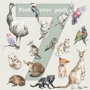 Pick Your Own 7 Australian Animals + TREE , Australian Theme Nursery, Fable and Fawn, Koala Kangaroo Kookaburra Cockatoo Possum Dingo