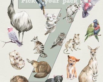 Pick Your Own 7 Australian Animals + TREE , Australian Theme Nursery, Fable and Fawn, Koala Kangaroo Kookaburra Cockatoo Possum Dingo