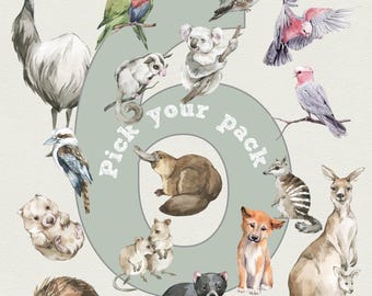 Pick Your Own 6 Australian Animals + TREE , Australian Theme Nursery, Fable and Fawn, Koala Kangaroo Kookaburra Cockatoo Possum Dingo
