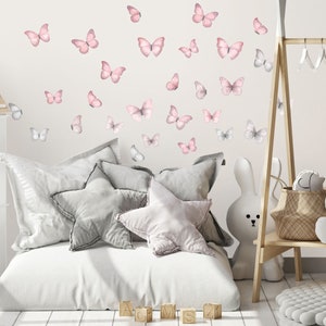 Butterfly Wall Decals (Pink and Grey) Butterfly Wall Stickers - Fable and Fawn