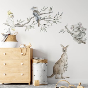 Kookaburra, Cockatoo, Wombat, Kangaroo, Koala Gum Tree Wall Decal, Australian Animal Wall Decals, Australian Wall Decal - Fable and Fawn