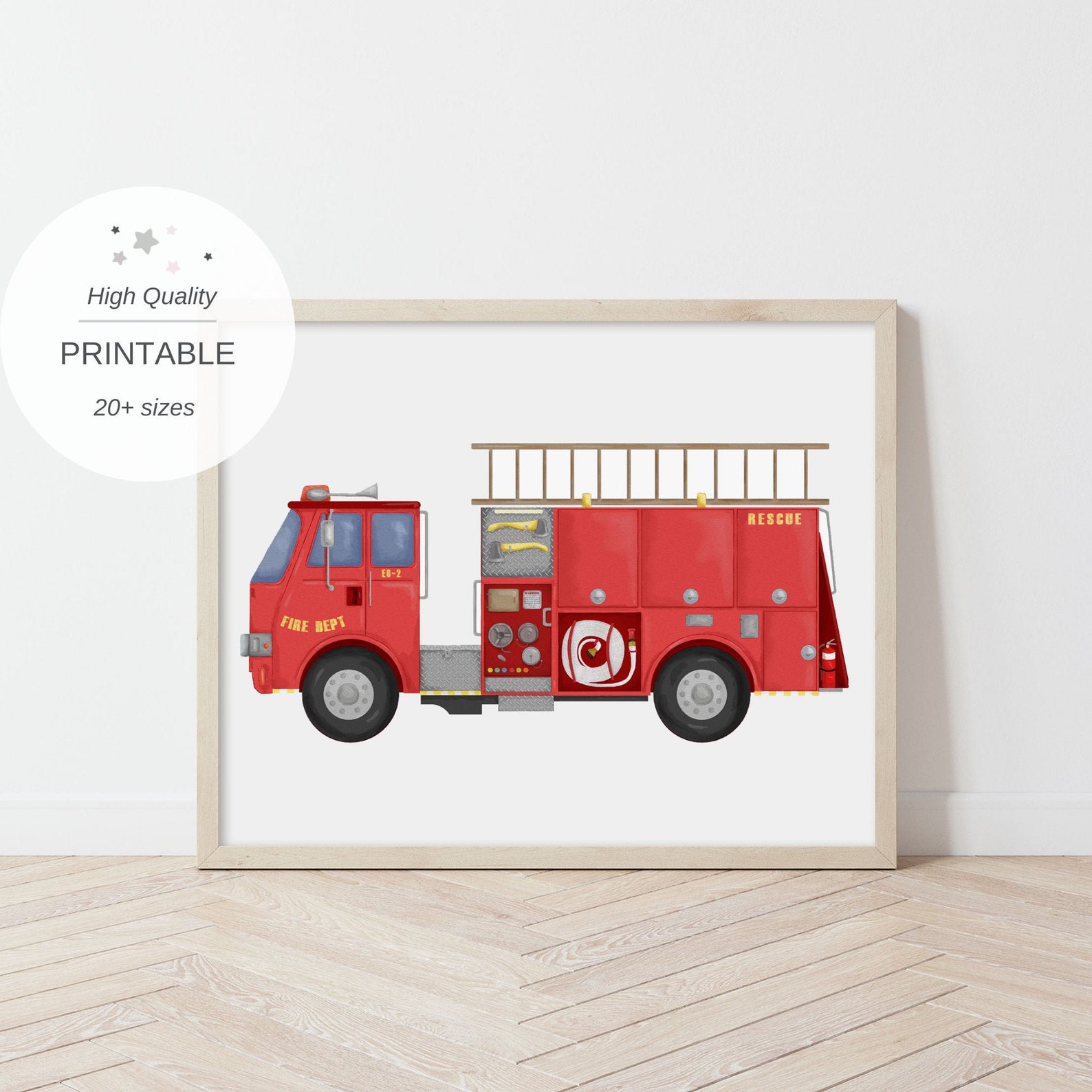 Fire Truck Print Fire Truck Printable Ladder Truck Print - Etsy