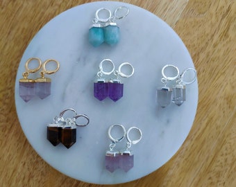 Gemstone Earring, tiger's eye, amethyst, rose quartz, aquamarine, crystal, positive energy, protection, metaphysical, hoop, mineral, healing