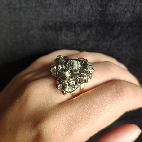 Pyrite Ring Natural Stone Handmade Jewellery Adjustable