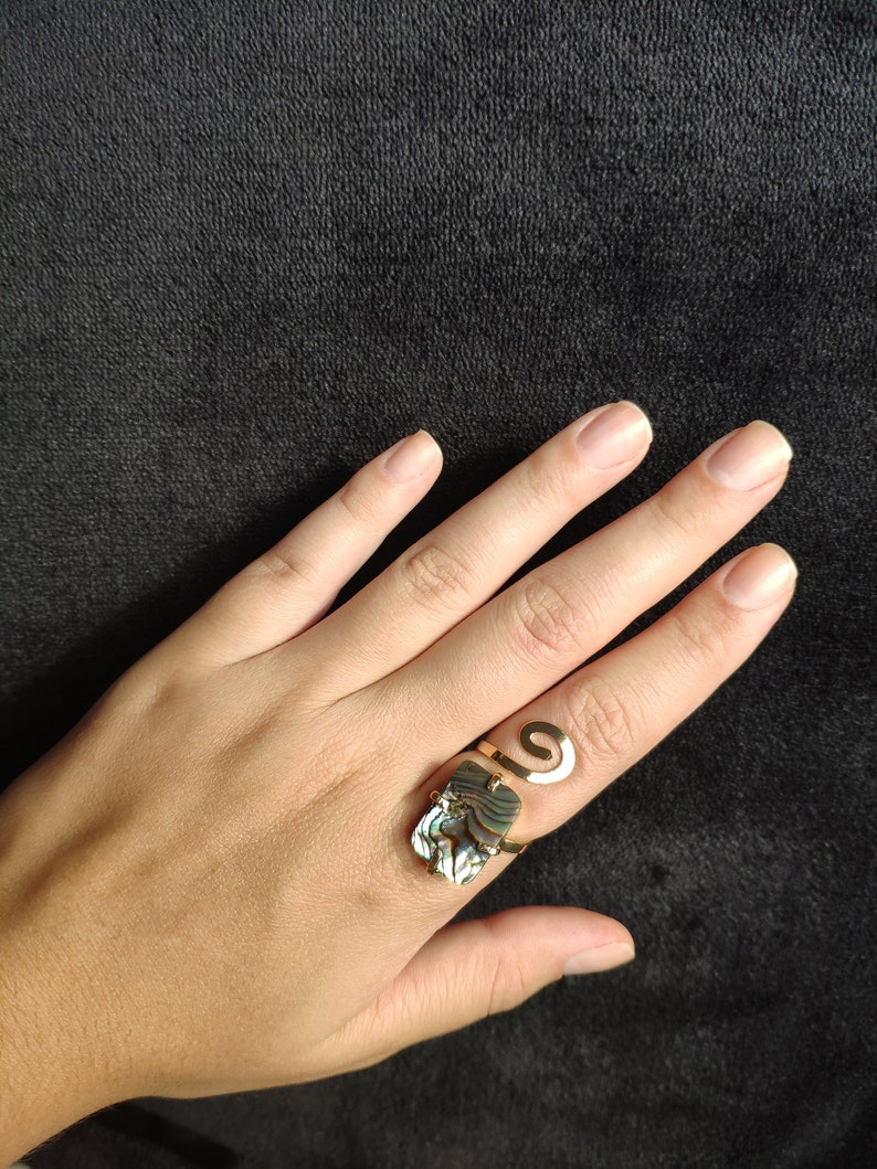 Abalone Ring Natural Stone Handmade Jewellery Adjustable image 3