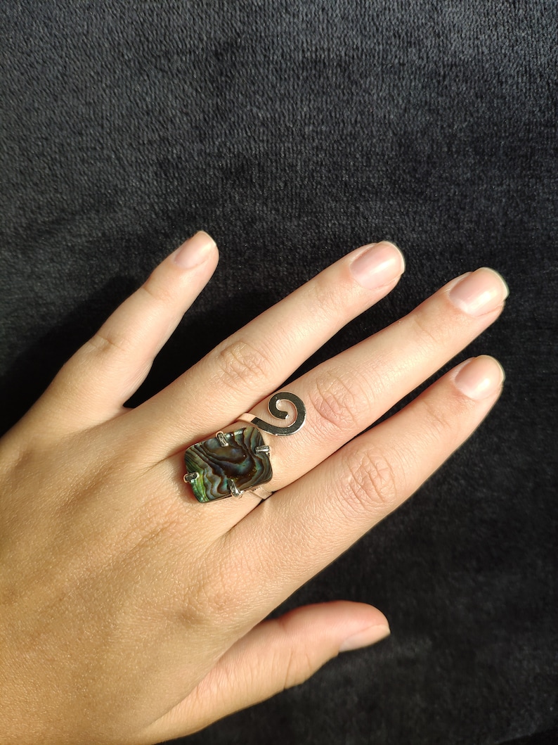 Abalone Ring Natural Stone Handmade Jewellery Adjustable image 2