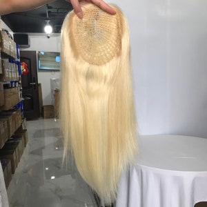 16&quot; Blonde European Virgin Hair Topper: Breathable Fishnet Integration