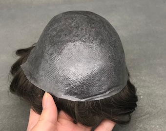 0.04mm Bio Thin Skin Mens Toupee, 8x10'' Poly Base Human Hair Wig Replacement