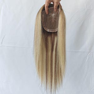 6-14&quot; 5.6x6&quot; Free Part Silk Base Blonde Brazilian Virgin Human Hair Toppers, #4 Hair Roots #22 Blonde With #4 Brown Lowlights