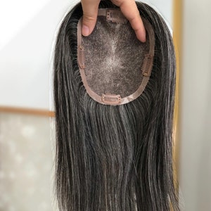 Salt & Pepper Human Hair Topper: Brazilian Virgin Hair, Mono Base (10-14 inch)